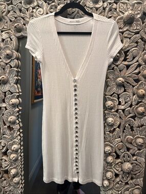 Reformation Cream Ribbed Mini Dress with Button Front